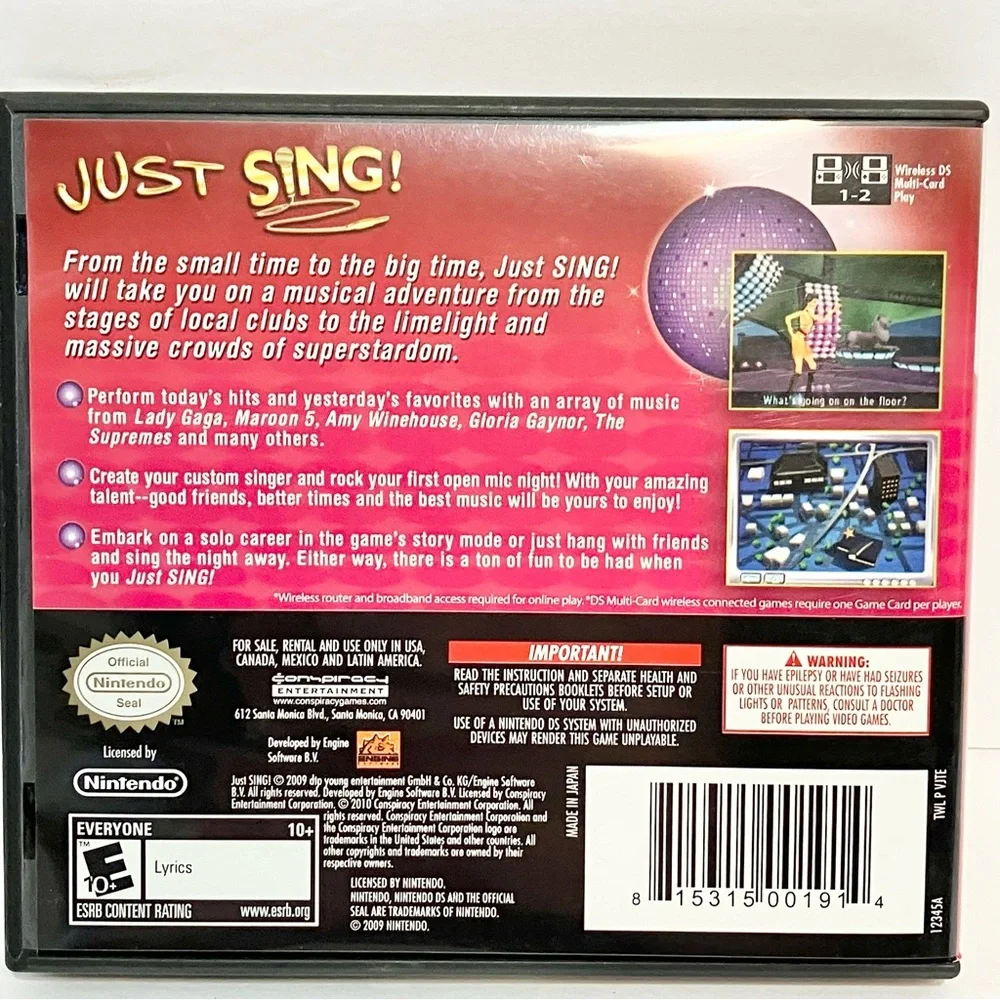 Nintendo DS Just Sing‎ Video Game